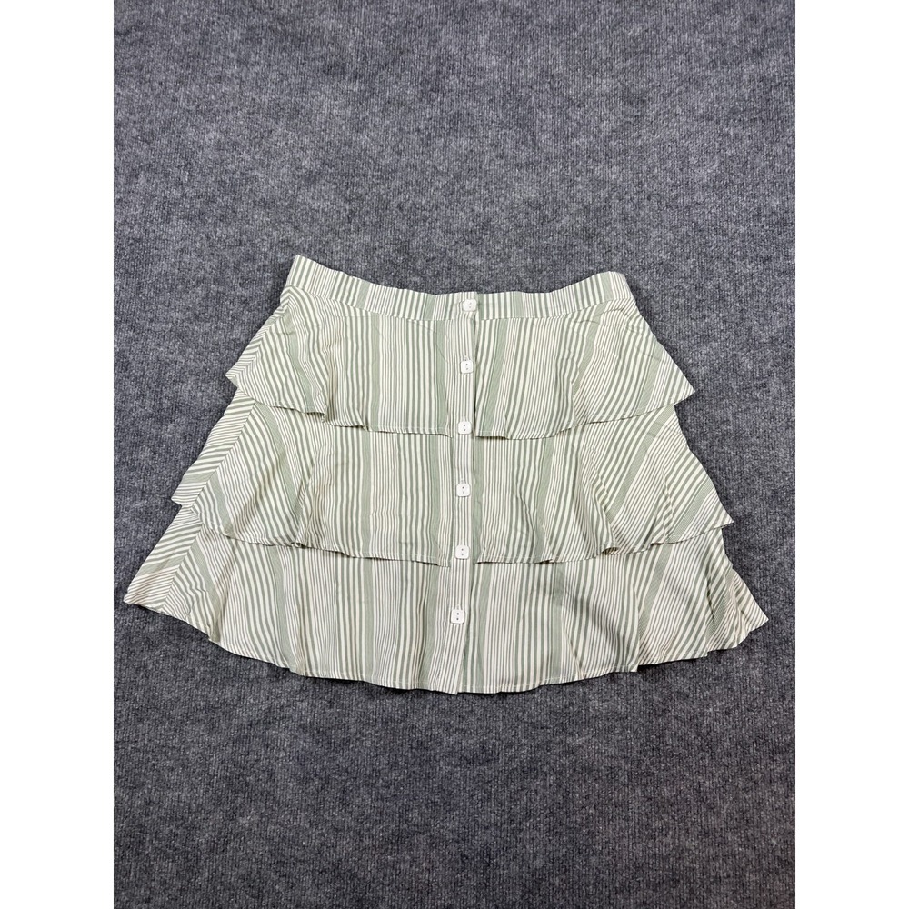 Love & Piece Tiered Mini Skirt Womens‎ XL Sage Green Striped Button Front Casual